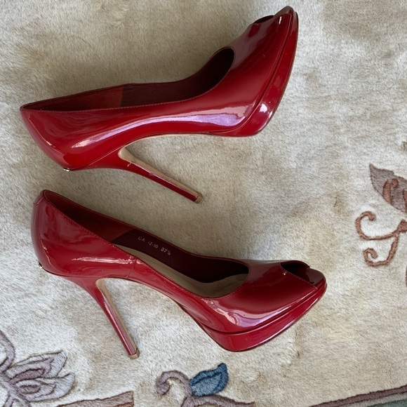 Christian DIOR Red Patent Leather Peep Toe Platform Heels Pumps - Picture 10 of 16